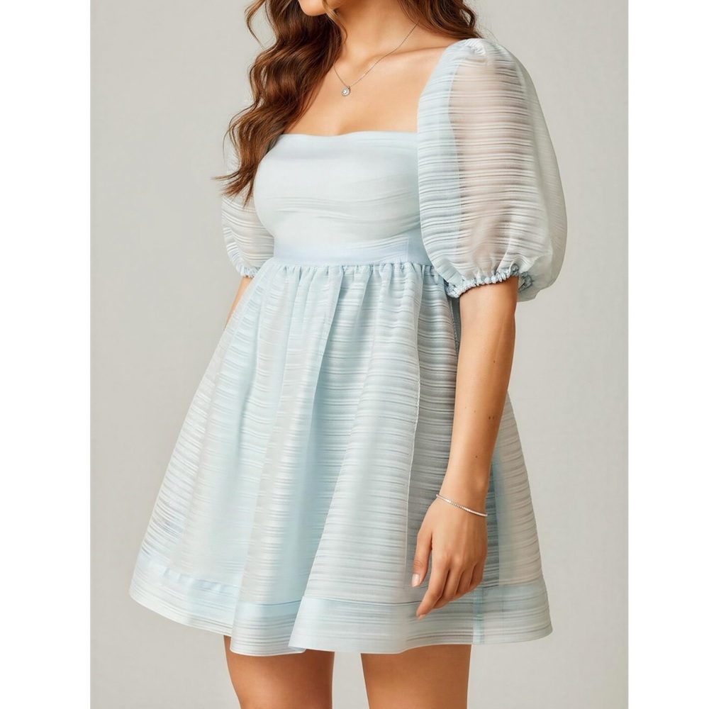 BHLDN x FREE PEOPLE Alaine Organza Puff Sleeve Dress, Blue, 2 (US)